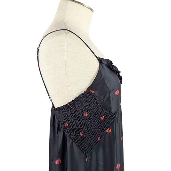 Free People On My Own Maxi Dress Sleeveless Floral Print Satin Black Combo M NWT - Picture 11 of 14